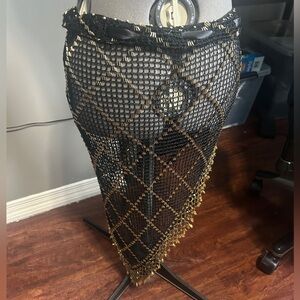 Long Black and Gold Belly Dance Hip Scarf
